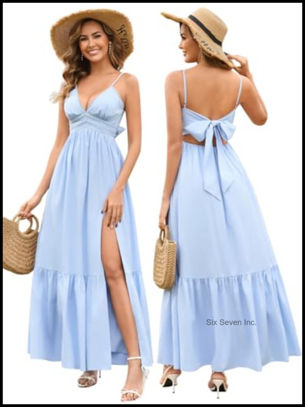 Floral Maxi Sundress V-Neck Sleeveless Side Slit Tie Back Beach Dress